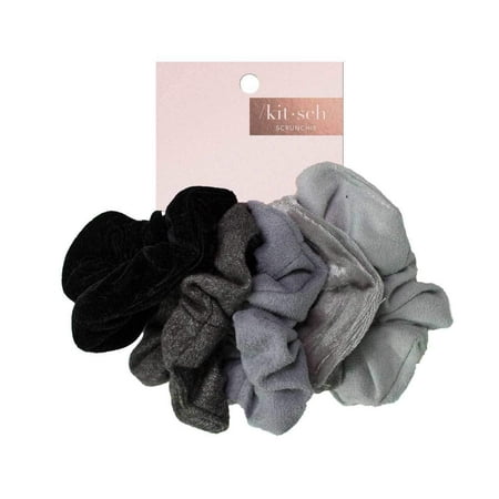 Kitsch Velvet Hair Scrunchies for Women's Accessories, Scrunchie Hair Ties - 5pcs (Black/Gray)