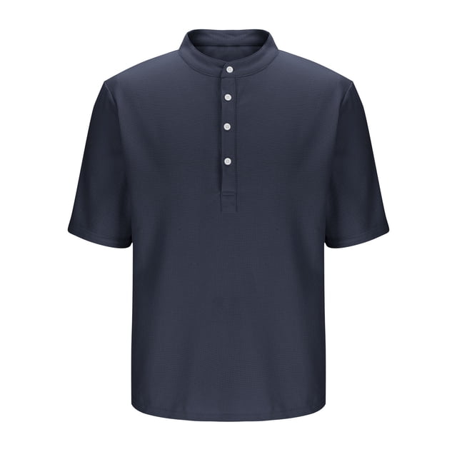 Camisa de Manga Corta Botón de los Hombres, Casual Color Sólido, de Pie Cuello Piña Camisa de Blusa Cuadrada