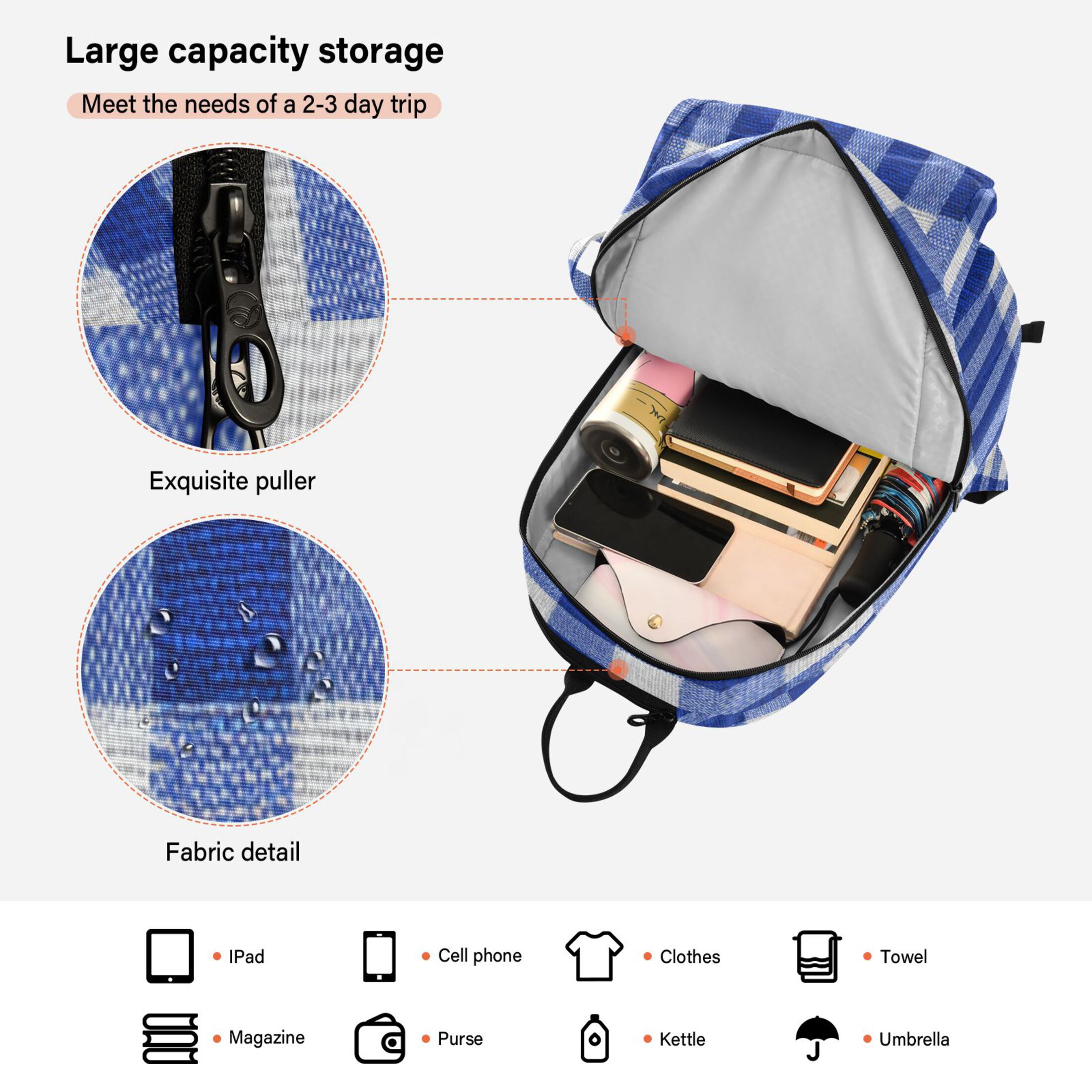 2 Racquet Holder Tennis Backpack Tennis Racket Covers Gym Bags Deep Blue Checkered