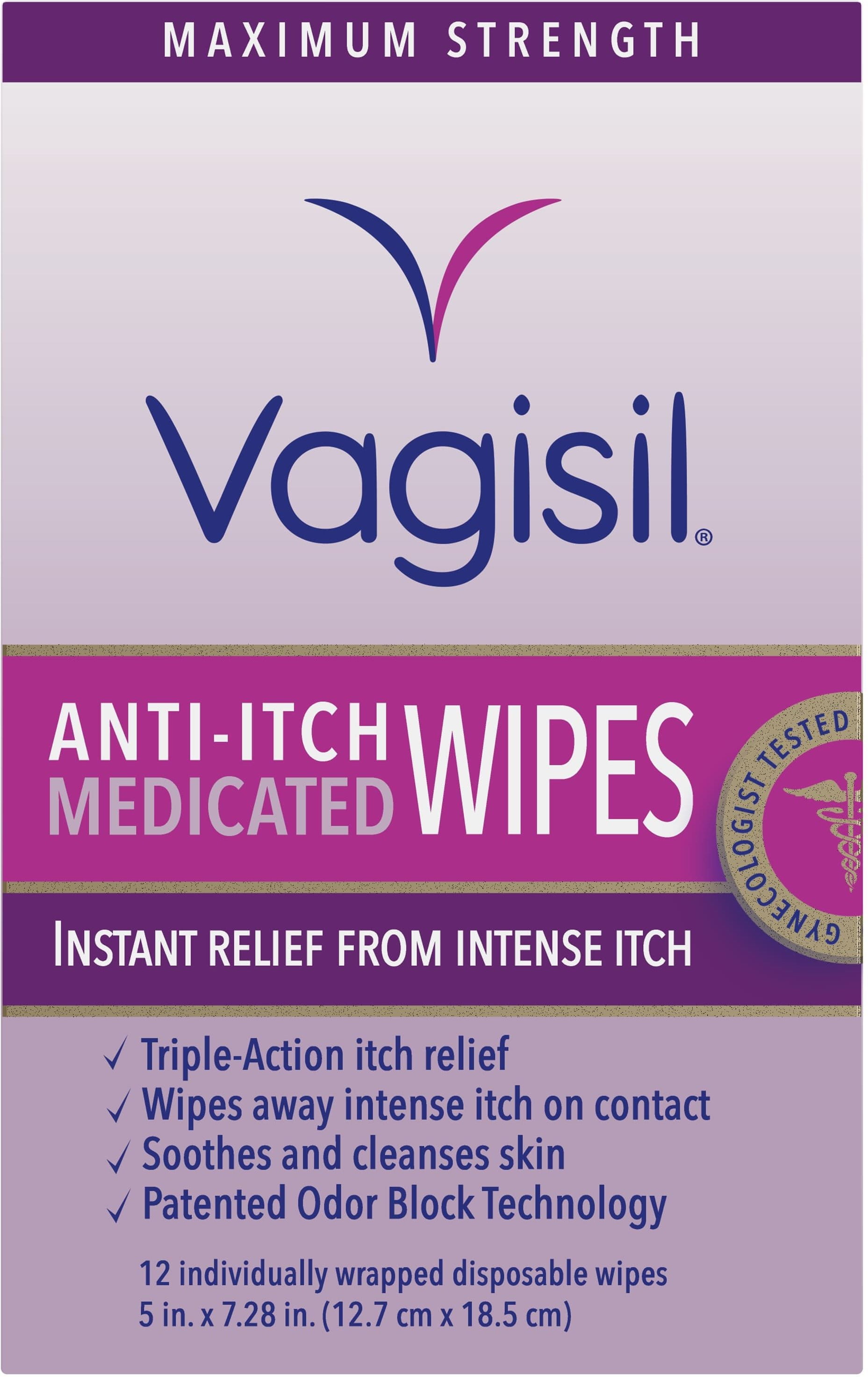 Vagisil Anti-Itch Medicated Wipes, Maximum Strength 12 ea (Pack of 2)