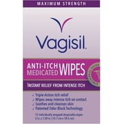 Vagisil Anti-Itch Medicated Wipes, Maximum Strength 12 ea (Pack of 4)