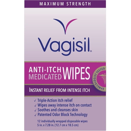 Vagisil Anti-Itch Medicated Wipes, Maximum Strength 12 ea (Pack of 4)