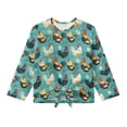 thumbnail image 5 of Xixirimido Teal Roosters Daisy Floral Printed Girls Long Sleeve Shirt Kids Crewneck T-Shirts Trendy 3D Graphic Tie-hem Cute Tees for Fall Winter, Size 5-6, 5 of 7