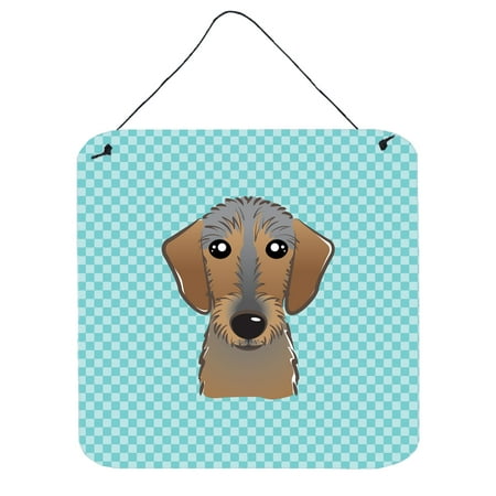 Wirehaired Dachshund - Checkerboard Blue Wirehaired Dachshund Wall or Door Hanging Prints BB1171DS66