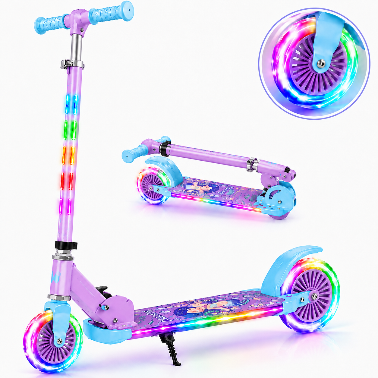 BELEEV Scooter for Kids Ages 6-1 2 with Light-Up Wheels, 2 Wheel Folding Scooter for Girls Boys, Purple