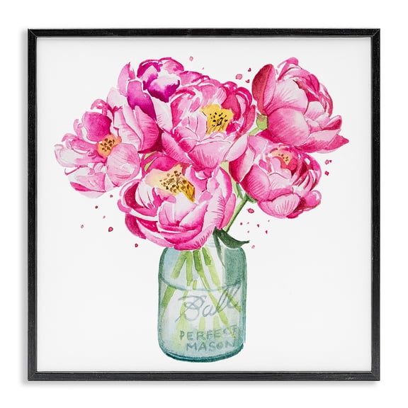 Stupell Industries French Country Pink Peony Jar Black Framed Giclee Art, 12 x 12, by Enya Todd