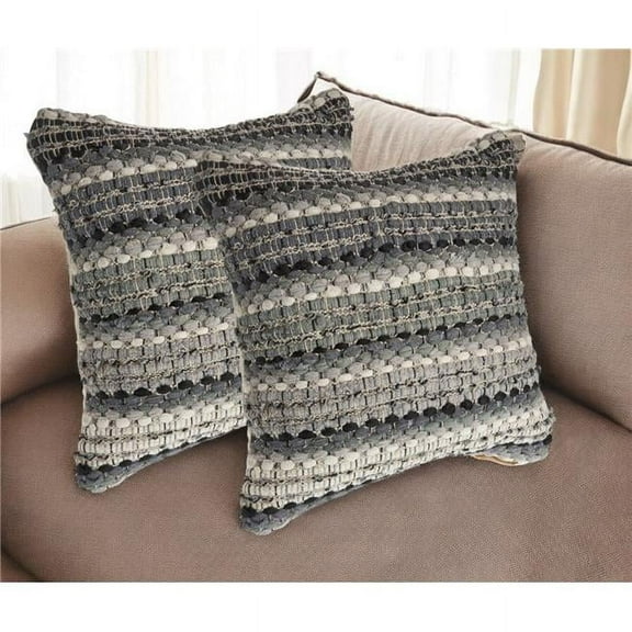 HomeRoots 554584 18 in. Black Gray & Ivory Striped Cotton Blend Throw Pillows with Texture - Set of 2