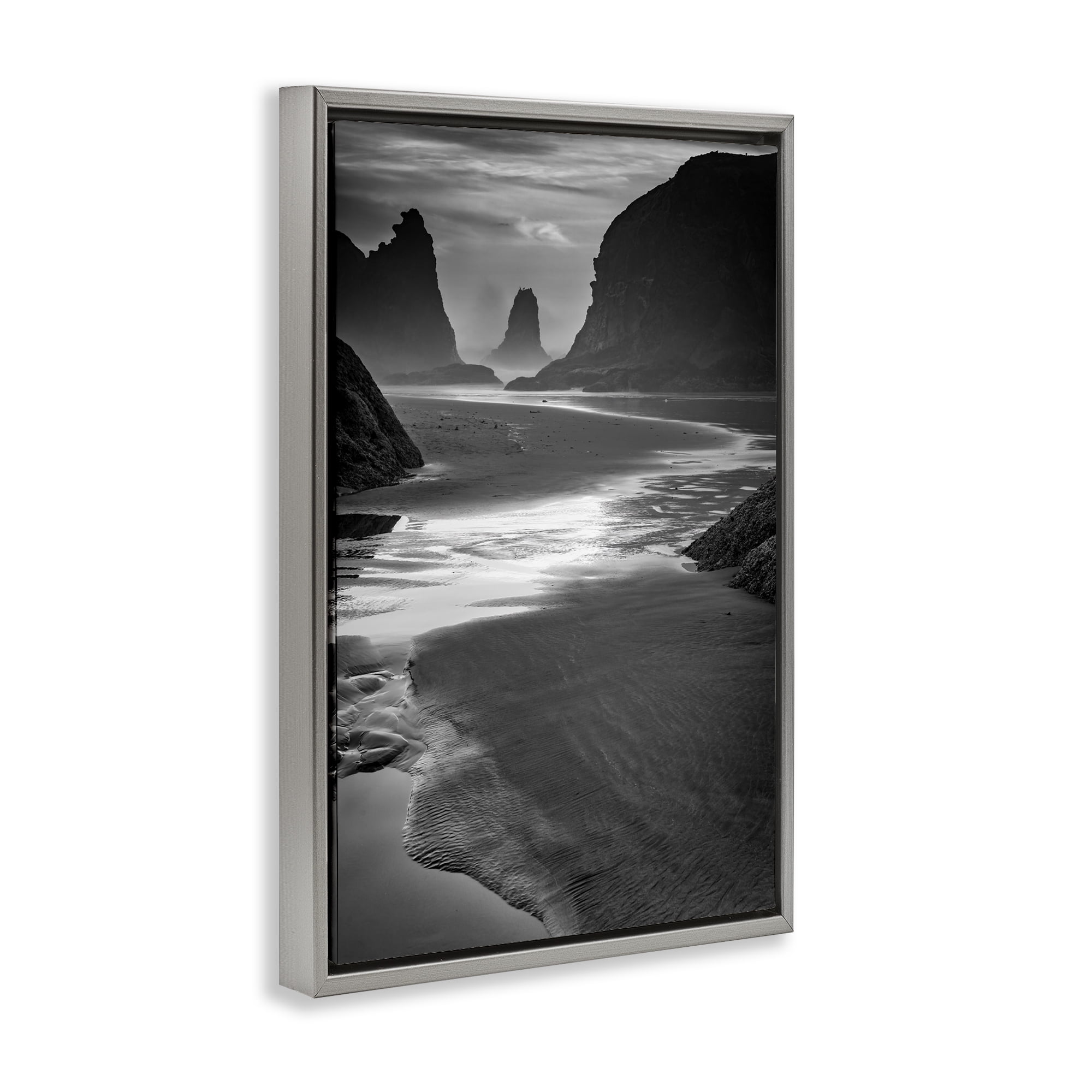 Stupell Industries Last Light On Bandon Beach Gray Framed Floater Canvas Wall Art, design by Rick Berk
