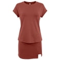thumbnail image 7 of Arlun Casual Workout Sets for Women Summer 2 Piece Outfit Sets Round Neck Short Sleeve Matching Lined Split Athletic Skorts Loose Soft Comfort for Sports Leisure and Daily Wear Brick Red XXL, 7 of 7