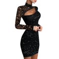 thumbnail image 2 of Women's Rhinestone Mesh Bodycon Skirt - Sexy Glitter Tight Clubwear Mini Skirt for Night Out or Festival Outfits,Black L, 2 of 5