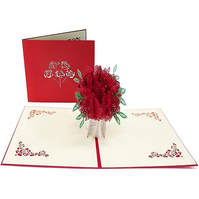 Tarjeta para el día de San Valentín, tarjeta de cumpleaños para enamorados, tarjeta de felicitación emergente 3D para cumpleaños de enamorados (ramo de rosas)