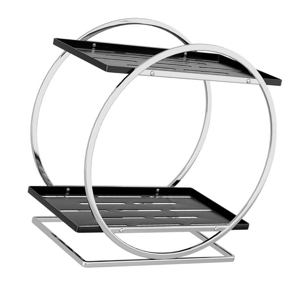 Organizador de baño, organizador de maquillaje de encimera, fácil de instalar, 2 niveles de almacenamiento Plateado negro