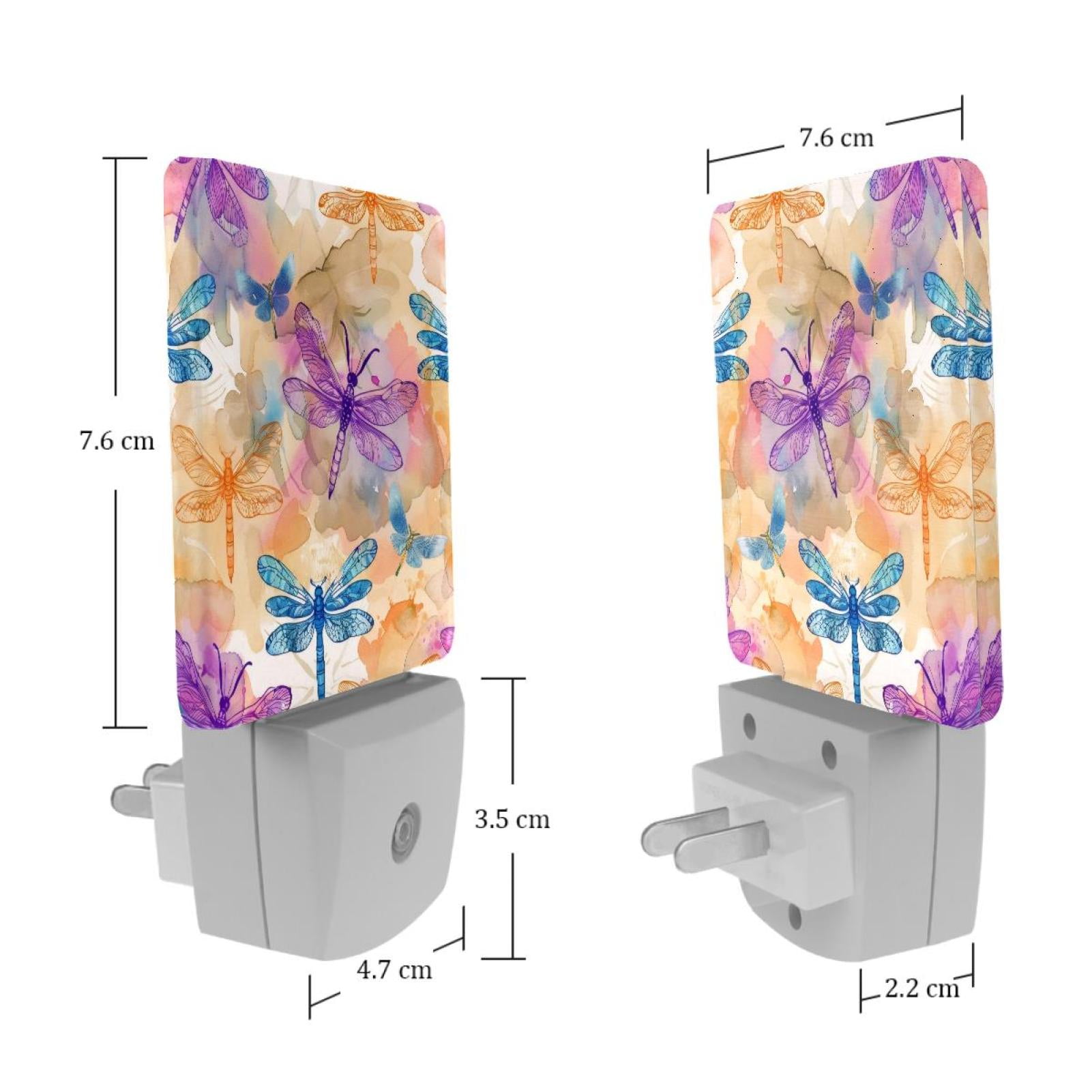 PhooArto Watercolor Dragonflies Pattern Plug in LED Night Light Auto Sensor Dusk to Dawn Decorative Night for Bedroom, Bathroom, Kitchen, Hallway, Stairs, Baby's Room, Energy Saving