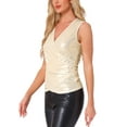 thumbnail image 4 of INSPIRE CHIC Metallic Wrap Top for Women's Party Club Sleeveless V Neck Lightweight Ruched Tank Tops XS Light Gold, 4 of 6
