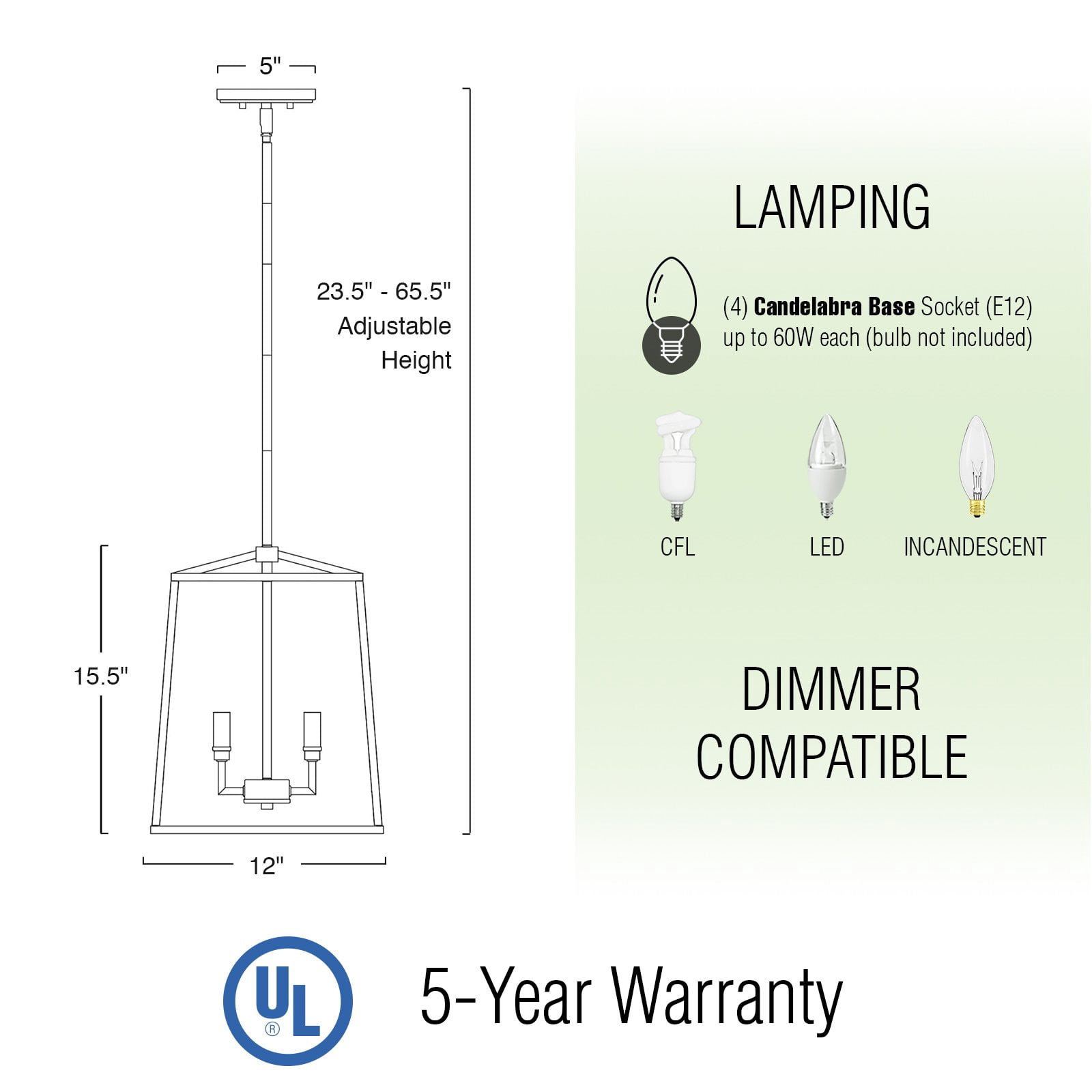 Kira Home Bellevue 16" 4-Light Farmhouse Lantern Pendant Light, Adjustable Foyer Chandelier, Warm Brass Accents + Black