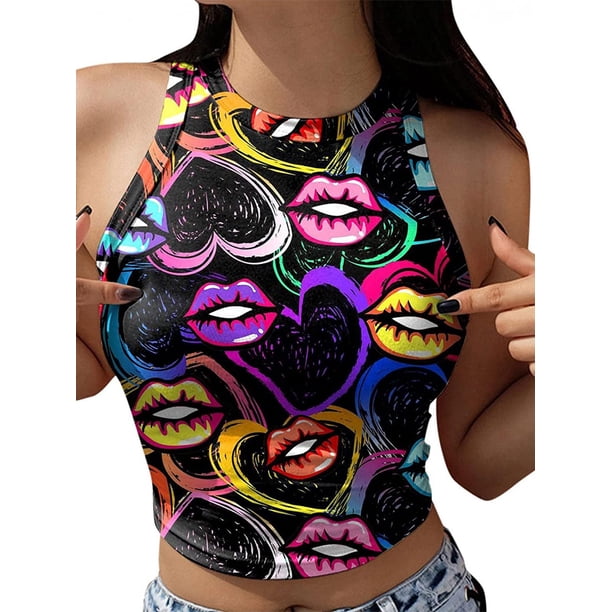 Txlixc Camisole sin mangas para mujeres recorta chalecos con estampado de patrón estético de moda y recorta chalecos de camuflaje de verano Txlixc moda
