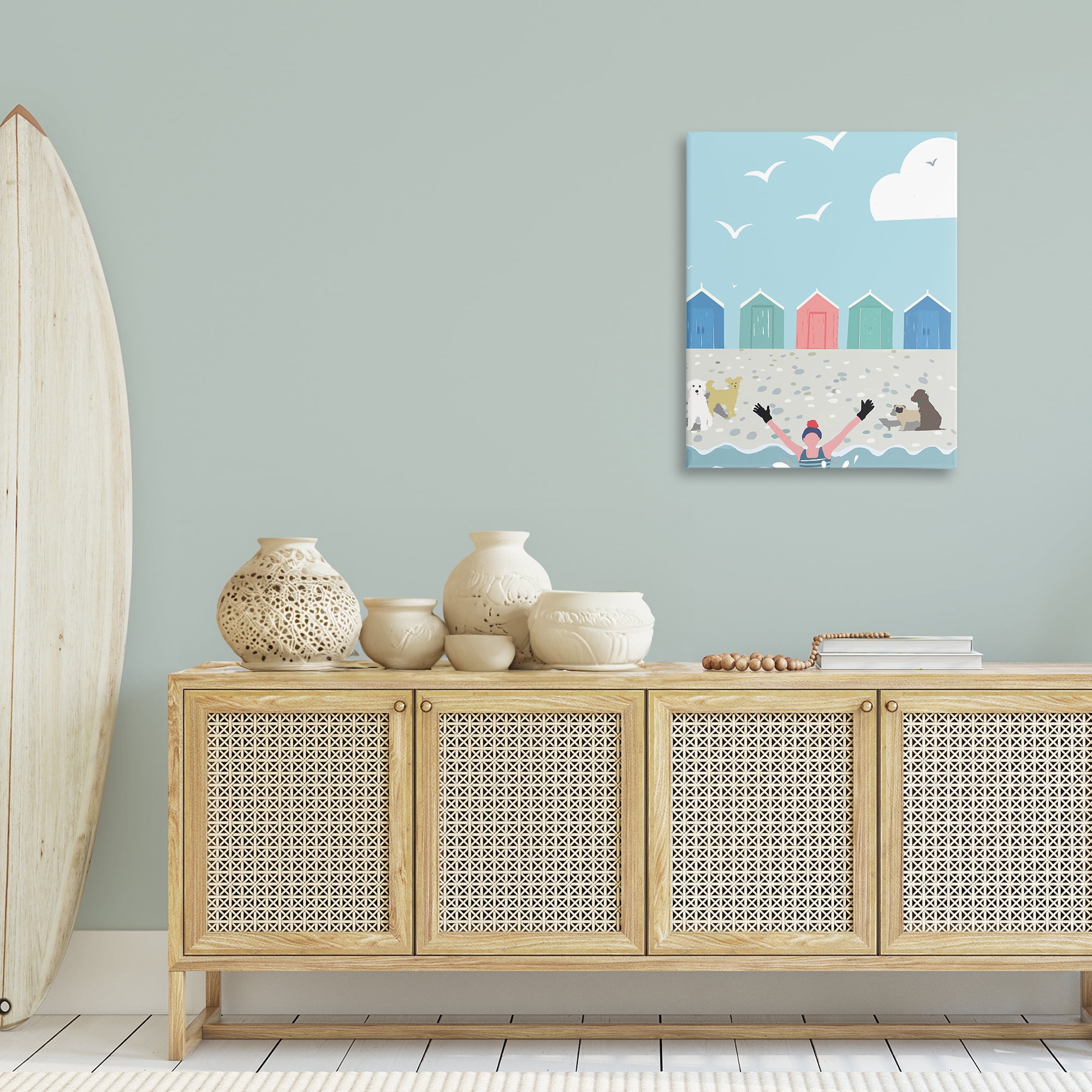 Stupell Industries Dog Friends on Beach Nautical & Beach Painting Wrapped Canvas Art Print Wall Art, 24 x 30