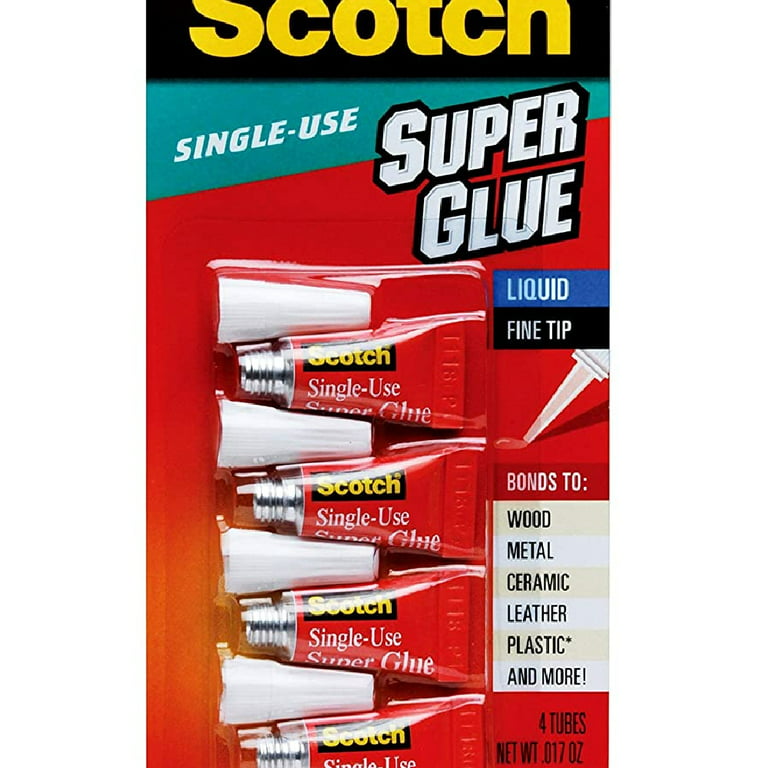 Scotch Super Glue Gel, 4-Pack of Single-Use Tubes, .017 oz each, Fast  Drying, No Run Gel Formula (AD119)
