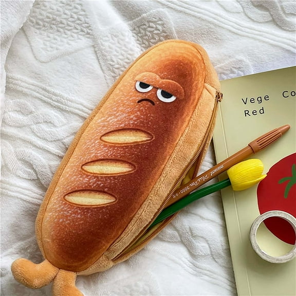 Cute Pen Case under $5! Yrmaups Cute Plush Bread Pen Case, Large Capacity Zippered Pencil Bag forstudents, Kawaii Stationery Organizer forschool, College Supplies