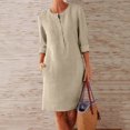 thumbnail image 5 of Summer Dress for Women Women'S Round Neck Knee-Length Linen Dress Boho Casual Loose Dress With Buttons Dresses Cotton Light Blue 3Xl, 5 of 5