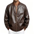 thumbnail image 4 of Men's Stand Collar Motorcycle Jacket Faux Leather Baseball Jacket Coat, Lightweight Full Zip Biker Outwear for Street Riding Commute Travel Daily Work, 4 of 6