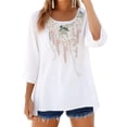 thumbnail image 2 of Womens Embroidered Cotton Linen Shirts 3/4 Sleeve Plus Size Boho Gauze Tops 2026 Casual Trendy Blouse White XL, 2 of 5