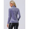 thumbnail image 4 of DARING DIVA Women's Turtleneck Long Sleeve Stretchy Velvet Blouses L Blue Purple, 4 of 6