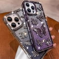 thumbnail image 2 of Glitter Butterfly Shiny Case for iPhone 16 15 14 13 12 11 Pro Max Plus Diamond Bling Sparkly Rhinestone Girls Pink Cute Cover(for iPhone 13 Pro/Blue), 2 of 8