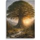 thumbnail image 1 of Impresión gran árbol ancestral con raíces extensas entre montañas y corriente de agua, decoración simbólica de vida y prosperidad para hogar y local comercial, 1 of 9