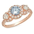 thumbnail image 5 of 1.46 ct Round Cut Natural Aquamarine 3 Stone 18K Rose Gold Womens Engagement Ring, 5 of 6