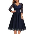 thumbnail image 2 of Njagoc3 Womens Three - Quarter Sleeve V - Neck Fit & Flare Dress, Black, Formal Evening & Wedding Guest Outfit, 2 of 6