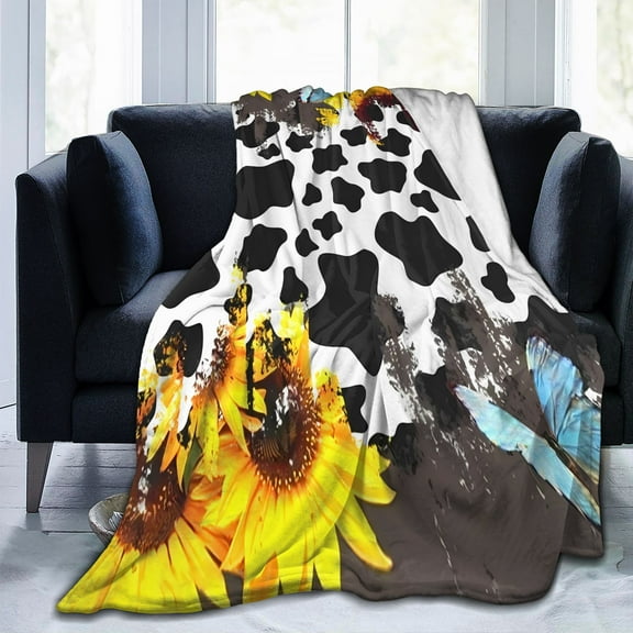 LHSHID Cow Print Sunflower Flannel Fleece Blanket Plush Blanket Air Conditioning Blanket Throw Blanket UltraSoft Cozy Blankets for Bed Couch Chair Car Living Room 30x40inch