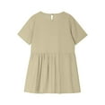 thumbnail image 6 of MKOSPLRT Cotton Linen Dresses for Girl Short Sleeve Crew Neck Tshirt Dress Solid Loose Fit Mini Dress Casual Summer Beach Dress with Pocket, 6 of 9