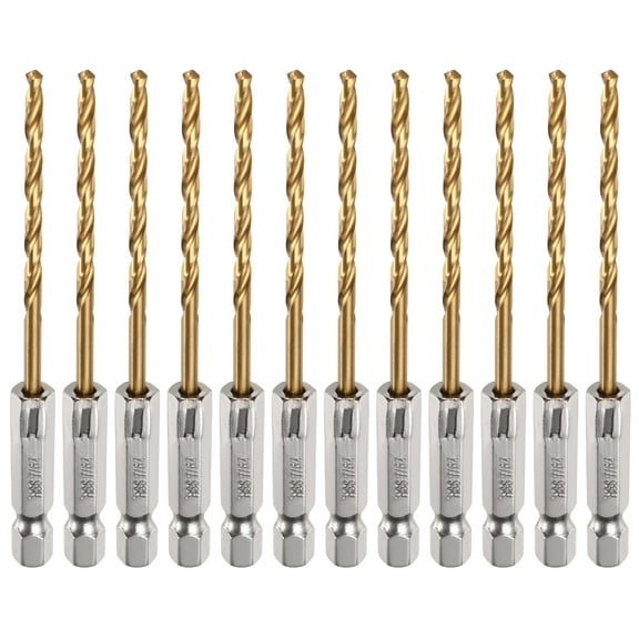 Uxcell 12pack Hex Shank Drill Bit 7/64" M35 High Speed Steel Titanium Coated Twist Drill Bit 85mm Long with 1/4" Shank