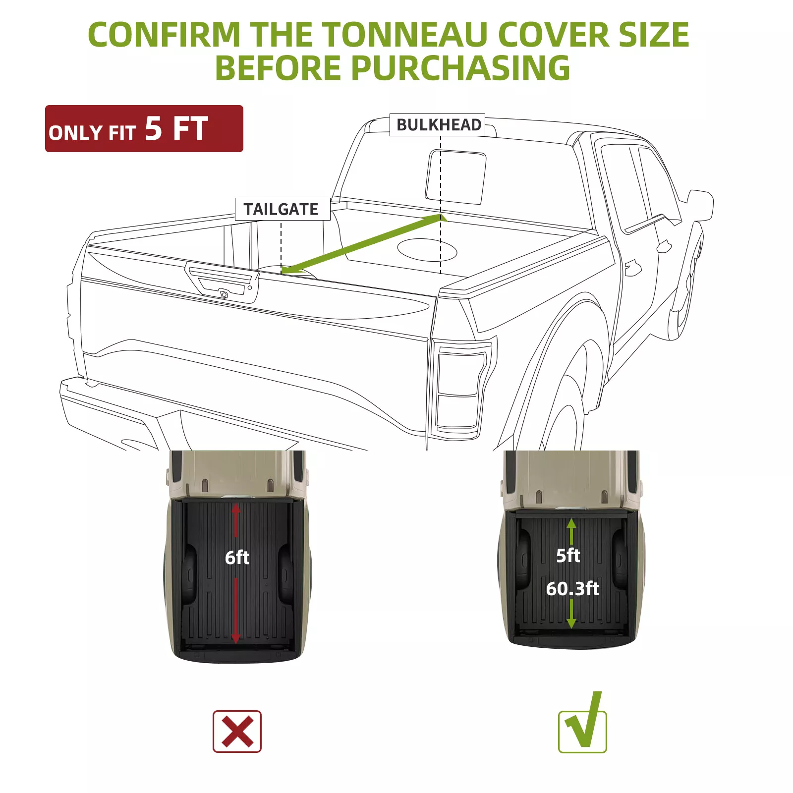 RVNI 5 ft Hard 3-Fold Tonneau Cover Truck Bed For 2020-2023 2024 Jeep Gladiator Waterproof