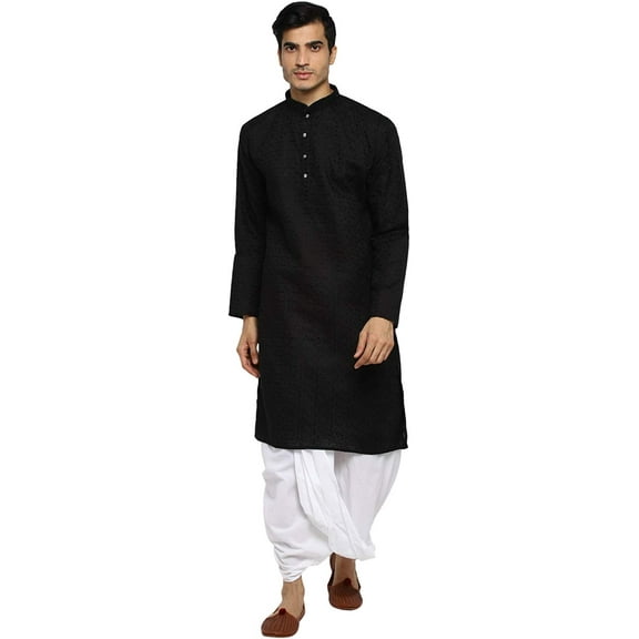 Royal Kurta Mens Lucknowi Chikan Kurta and Dhoti Set (40, Black)