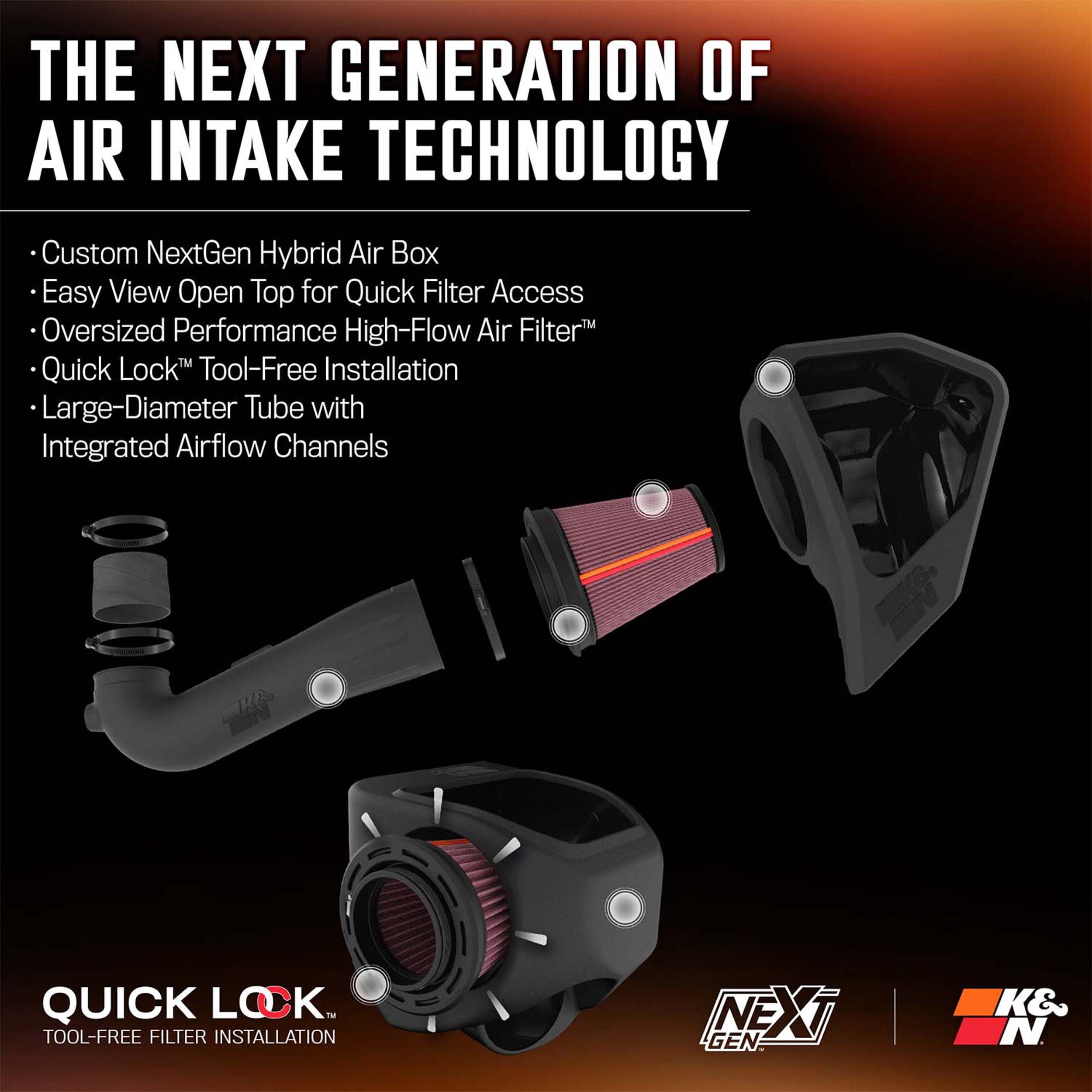 K&N Performance NextGen Cold Air Intake System: Easy Installation, Engineered to Maximize Airflow, Boost Horsepower & Torque, 50-3110