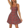 thumbnail image 2 of INSPIRE CHIC Women's Plaid Check Strap Zipper Front Sleeveless Dress M Red Plaid, 2 of 6