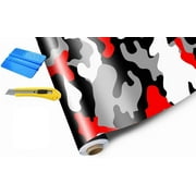 Red, Black, White, Gray Camo Camouflage Vinyl Film Wrap Decal Air Bubble Free