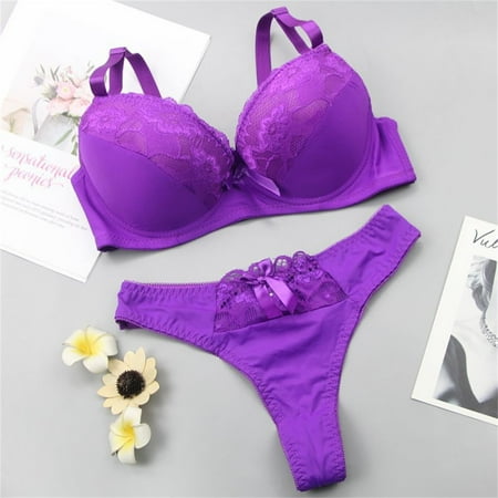 Doriano Women s Underwire Lace Push-Up Bra and Matching Bikini Set Comfortable and Supportive Design for A Flattering Fit  Purple  90E