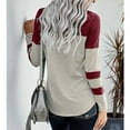 thumbnail image 4 of Camiseta de mujer de manga larga a rayas con dobladillo asimétrico y cuello redondo, roja XXL, 4 of 6