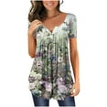 thumbnail image 1 of DPTALR Women V- Neck Floral Printed Tunic Tops Buttons Short Sleeve T-shirt, 1 of 6