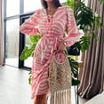 thumbnail image 4 of Lilgiuy Women's Casual V Neck Stripe Printing Lacing Long Sleeve Dress Pink,4 Fall Dresses for 2022 Spring Winter, 4 of 5