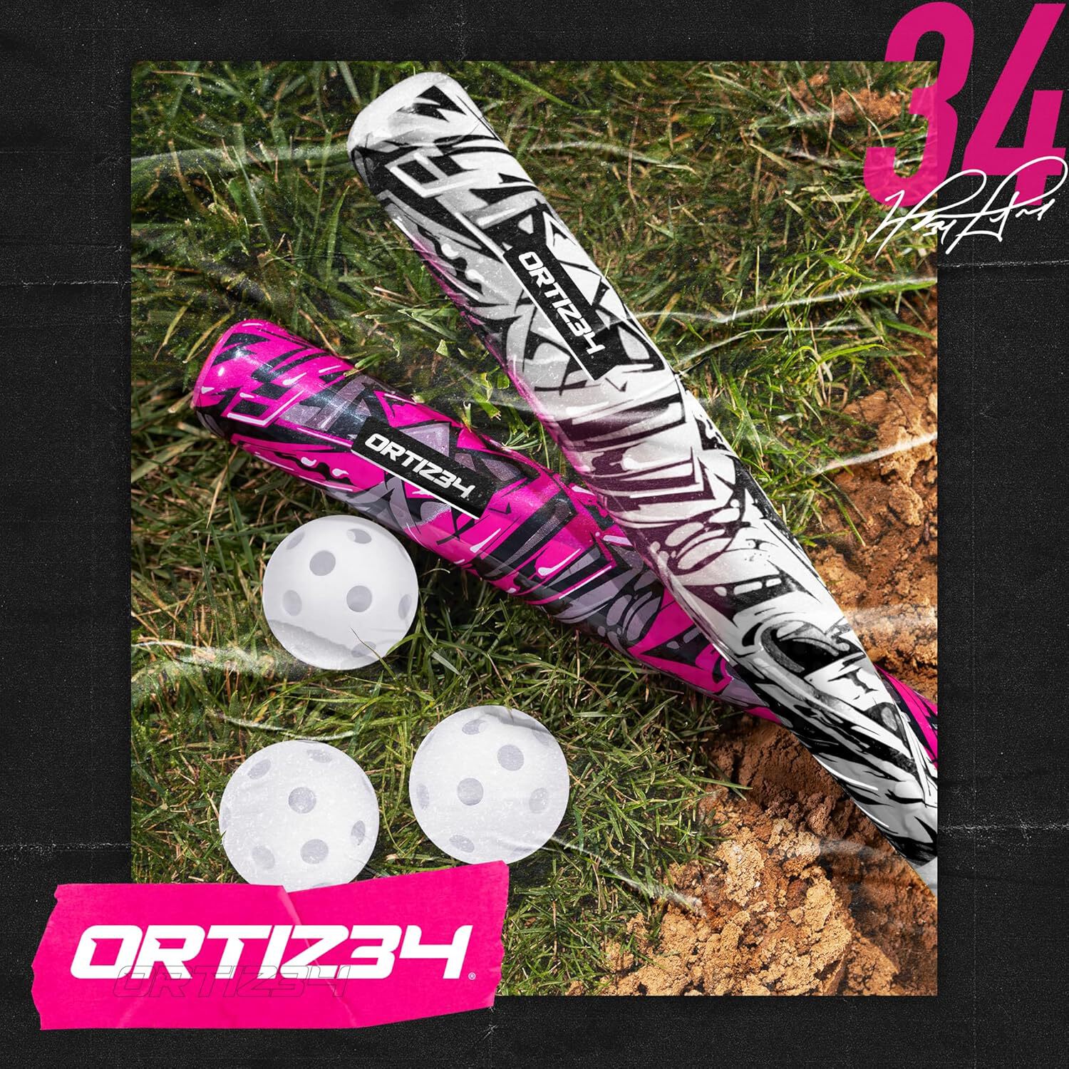 Ortiz34 Bat  Ball Set - Graffiti Plastic Bat  Ball Homerun Set- David Ortiz Backyard Baseball Set for Youth, Kids, Teenagers, Adults