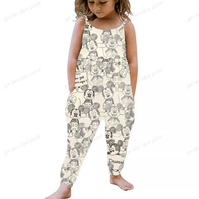 Mono de niña de moda, Disney Mickey Mouse sin mangas patrón de dibujos animados impreso pantalones casuales 1-6t primavera y otoño3T heqiyong CONDUJO