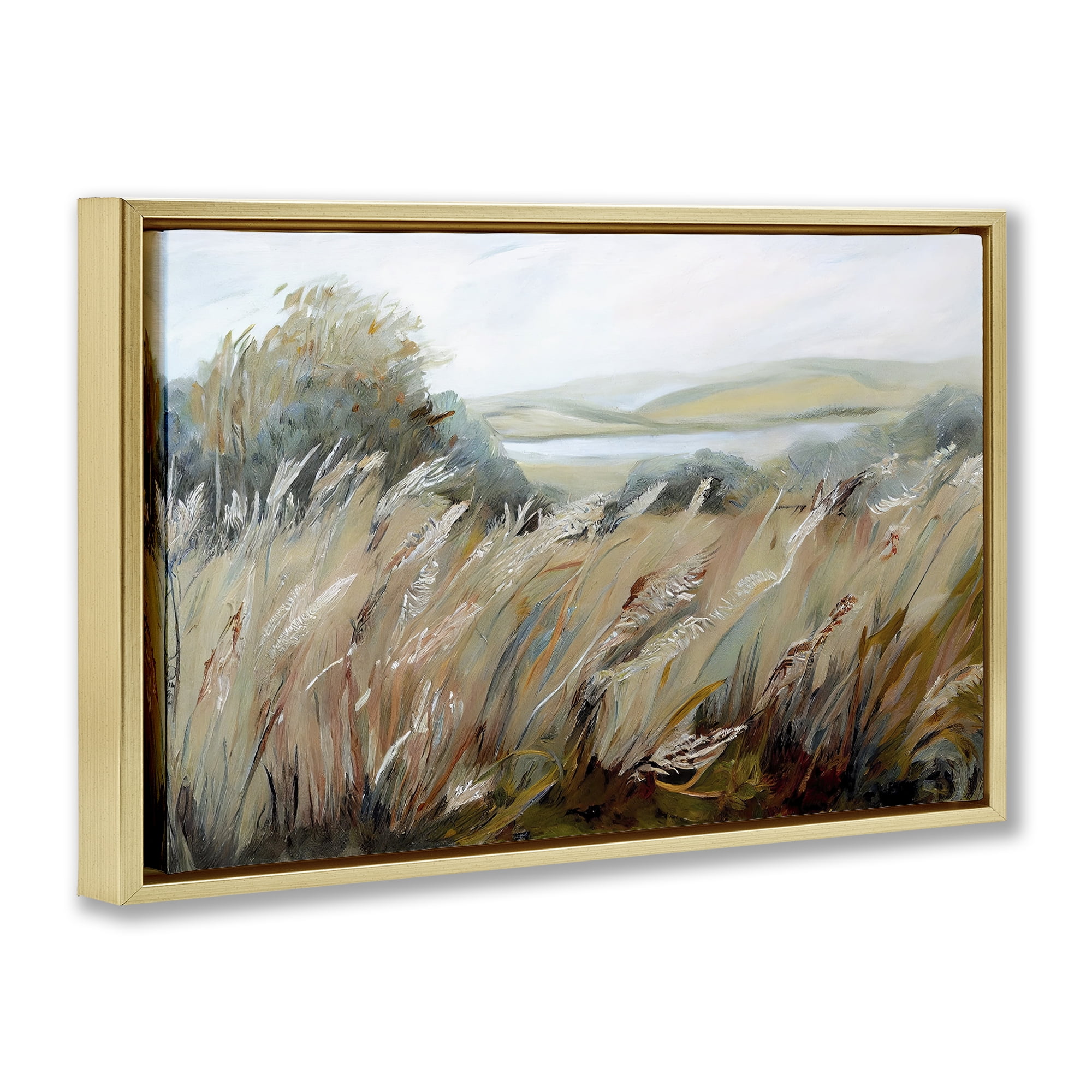Windy Meadow Distortion Gold Framed Floater Canvas Wall Art, design by Sasha