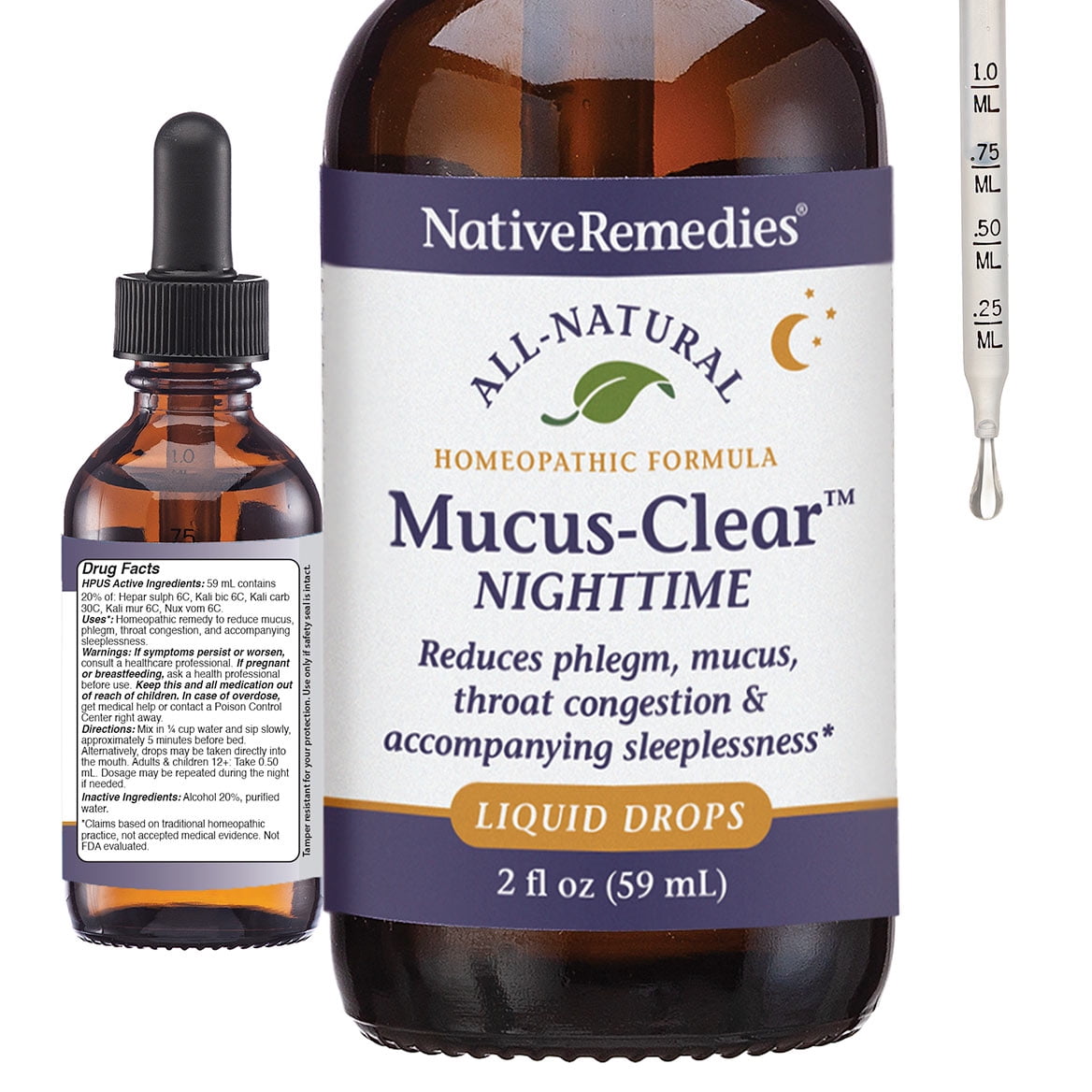 Native Remedies Mucus-Clear Nighttime - Natural Sleep & Mucus Relief - Clears Nighttime Phlegm, Congestion & Coughing for Better Rest - Homeopathic Respiratory Support - 2 fl oz