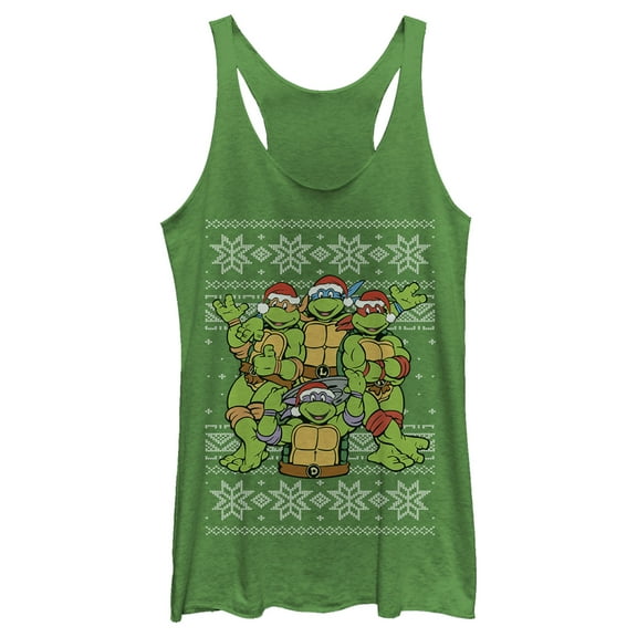 Women's Teenage Mutant Ninja Turtles Ugly Christmas Sweater  Racerback Tank Top Envy Green 2X Large