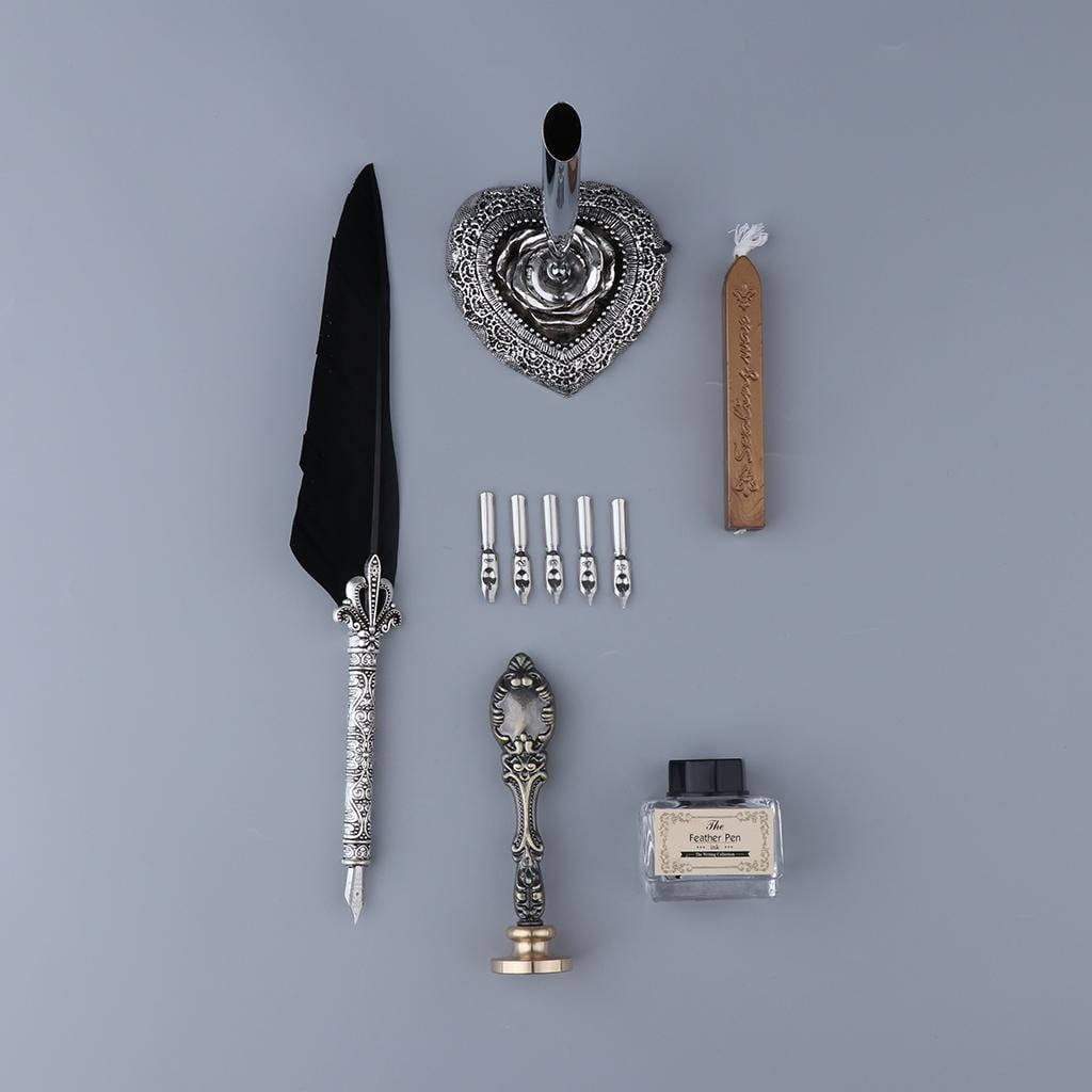 GUOOL Quill Dip Pen Holder Nibs Sealing Wax Teacher , as described Black