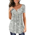 thumbnail image 2 of Summer Saving Wycnly Womens Blouses and Tops Dressy Comfy Lightweight Flowy Swing Button up Henley Shirts Pullover Tunic Summer Floral Print V-Neck Short Sleeve Cute Tees Tops Gray m, 2 of 5